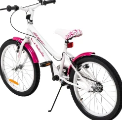 Actionbikes Kinderfahrrad Butterfly 20 Zoll, Pink, Fahrradständer, Kettenschutz, Antirutschgriffe (Weiß/Pink)