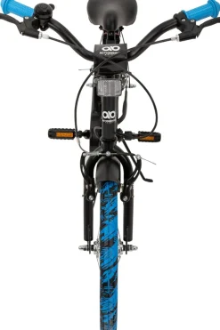 Actionbikes Kinderfahrrad Cruiser 18 Zoll, schwarz, Fahrradständer, Antirutschgriffe, Lenkerschutz (Schwarz/Blau)