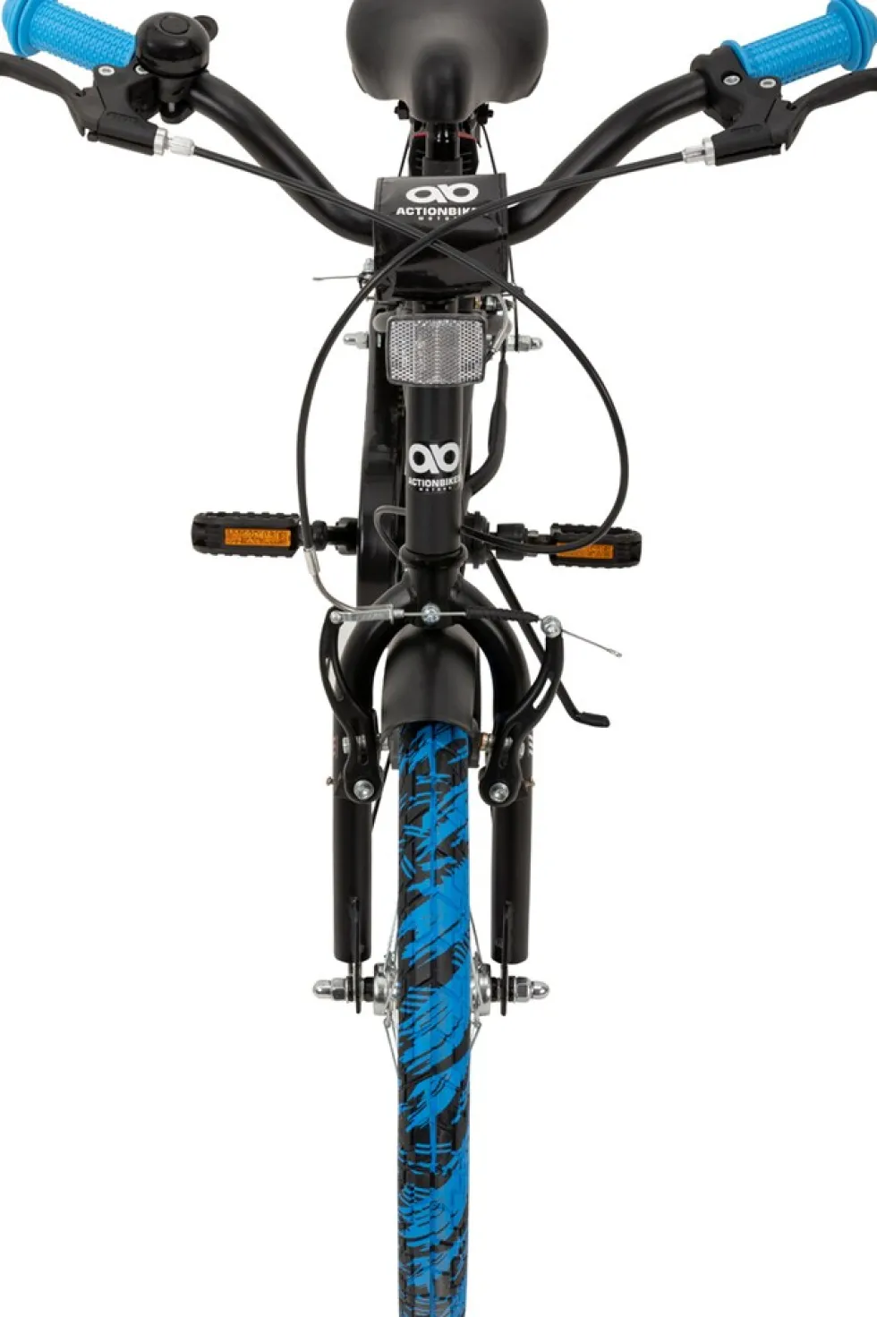 Actionbikes Kinderfahrrad Cruiser 18 Zoll, schwarz, Fahrradständer, Antirutschgriffe, Lenkerschutz (Schwarz/Blau)
