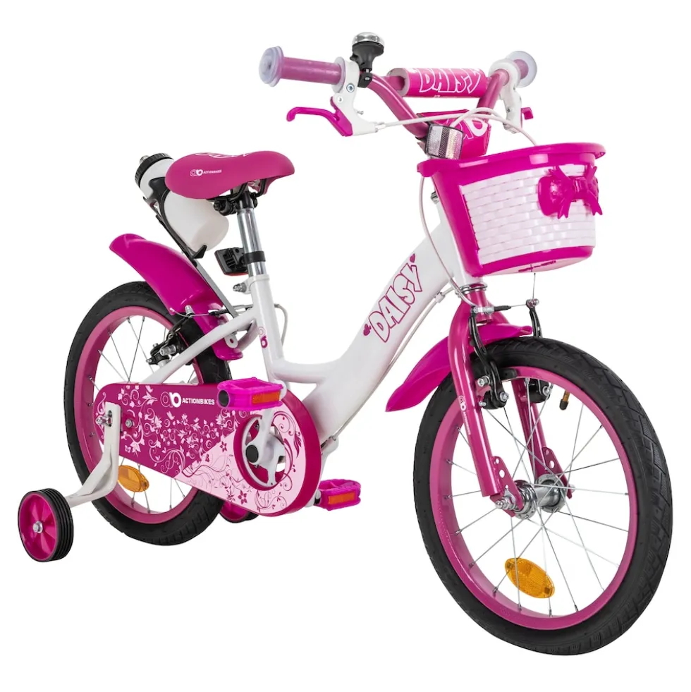 Actionbikes Kinderfahrrad Daisy 16 Zoll, pink, Stützräder, Korb, V-Brake-Bremsen, Antirutschgriffe (East)