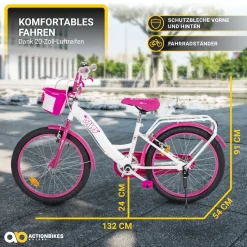 Actionbikes Kinderfahrrad Daisy 20 Zoll, pink, V-Brake-Bremsen, Antirutschgriffe, Kettenschutz, Korb (East)