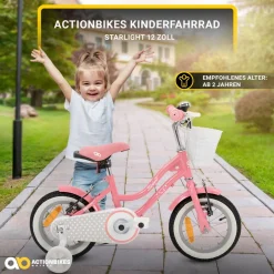 Actionbikes Kinderfahrrad Starlight 12 Zoll, Rosa, Stützräder, Fahrradkorb, Klingel, Kettenschutz (Classic)