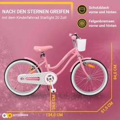 Actionbikes Kinderfahrrad Starlight 20 Zoll, Rosa, Fahrradständer, Korb, Klingel, Kettenschutz (Classic)
