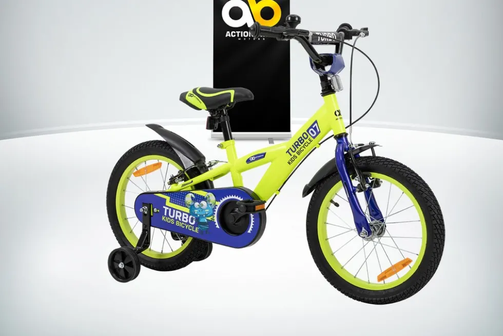 Actionbikes Kinderfahrrad Turbo 16 Zoll, Stützräder, V-Brake-Bremsen, Lenker-/Kettenschutz, Klingel