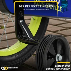 Actionbikes Kinderfahrrad Turbo 16 Zoll, Stützräder, V-Brake-Bremsen, Lenker-/Kettenschutz, Klingel