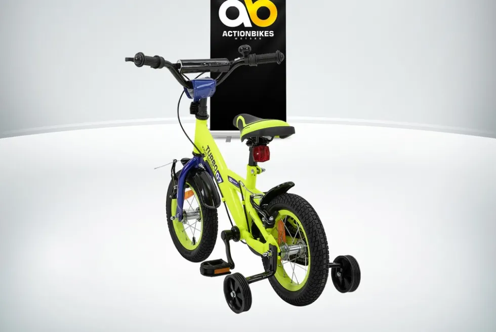 Actionbikes Kinderfahrrad Turbo 12 Zoll, Stützräder, V-Brake-Bremsen, Lenker-/Kettenschutz, Klingel