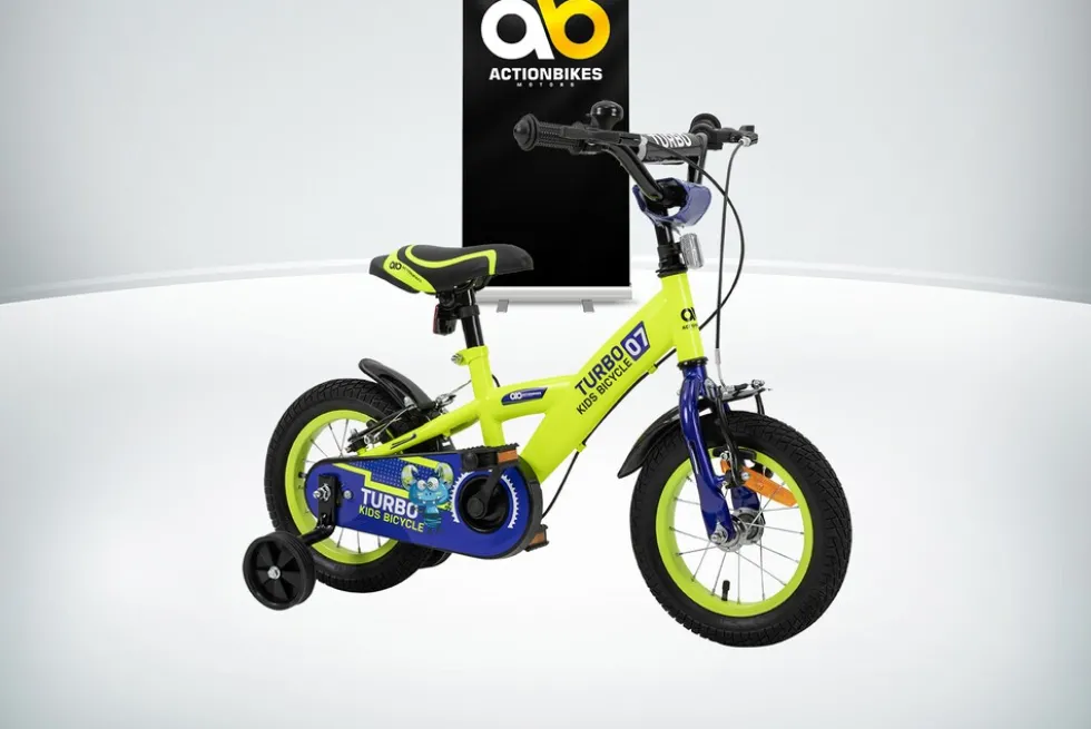 Actionbikes Kinderfahrrad Turbo 12 Zoll, Stützräder, V-Brake-Bremsen, Lenker-/Kettenschutz, Klingel