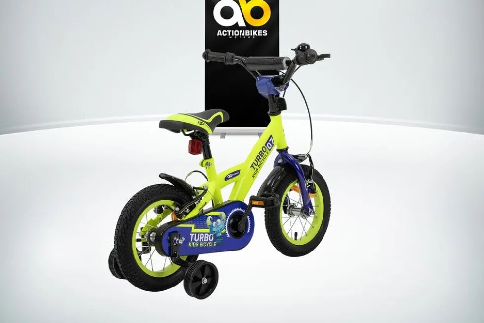 Actionbikes Kinderfahrrad Turbo 12 Zoll, Stützräder, V-Brake-Bremsen, Lenker-/Kettenschutz, Klingel