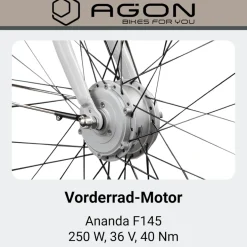 Agon Aurora 28 Zoll E-Bike 28 Zoll Citybike bis 130 km Damen Herren 150 - 175 cm Pedelec Elektrofahrrad 3 Gang und Beleuchtung StVZO