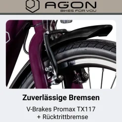 Agon Axis E-Bike 26 Zoll Citybike Damen Herren 140 - 165 cm Pedelec mit Nabenmotor Fahrrad 3 Gang und Beleuchtung StVZO