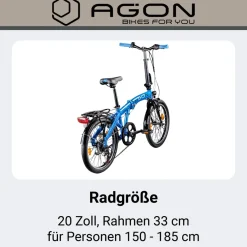 Agon Parklane Klapprad 150 - 185 cm Klappfahrrad mit 6 Gängen Fahrrad Faltrad mit Beleuchtung StVZO und Fahrradständer