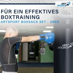 ArtSport Boxsack 30kg gefüllt, Box Set mit Stahlkette & Karabinerhaken für Erwachsene Schwarz