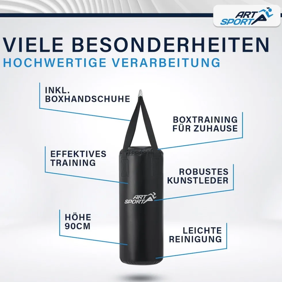 ArtSport Boxsack Set gefüllt – Kinder Boxset 10 kg mit Boxhandschuhen, Bandagen, Deckenhalterung