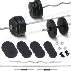 Artsport 3in1 Hantelset mit 2 Kurzhanteln, 1 Langhantel & 1 SZ Curlhantel – 12 Gewichte mit 60kg
