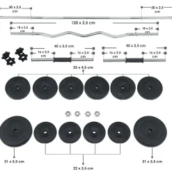 Artsport 3in1 Hantelset mit 2 Kurzhanteln, 1 Langhantel & 1 SZ Curlhantel – 12 Gewichte mit 60kg