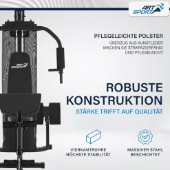 ArtSport Kraftstation ProfiGym 3000 mit 14 Gewichten, 77 kg - Bizeps, Lattzug, Butterfly - Schwarz