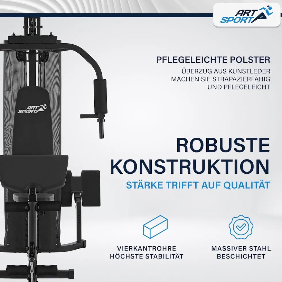 ArtSport Kraftstation ProfiGym 3000 mit 14 Gewichten, 77 kg - Bizeps, Lattzug, Butterfly - Schwarz