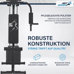 ArtSport Kraftstation ProfiGym 2000 Set mit Latzugstange, Butterflystange & Seilzug – 40kg Gewichte