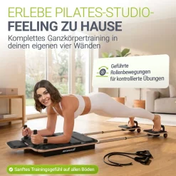 ARTSPORT® Pilates Reformer Board Movea in Schwarz - Ganzkörper-Fitnessgerät mit 6 Trainingsbändern, Mini Reformer inkl. 52 x Trainingsvideos