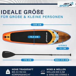 ArtSport Stand Up Paddle Board Beach Rocker – Aufblasbares SUP Board Set bis 150 kg - Weiß & Bunt