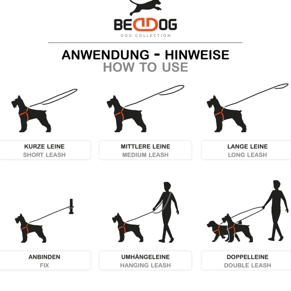 BedDog Hundeleine SPIKE verstellbar in 3 Längen Führleine, Laufleine