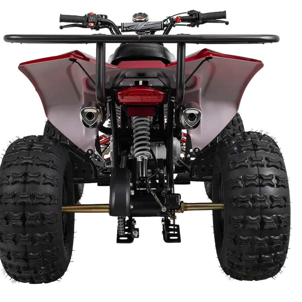 Benzin-Jugend-Quad S-10, 125ccm, ATV, Gepäckträger, Not-Aus-Leine, Halbautomatik, Scheibenbremse (Metallic/Rot)