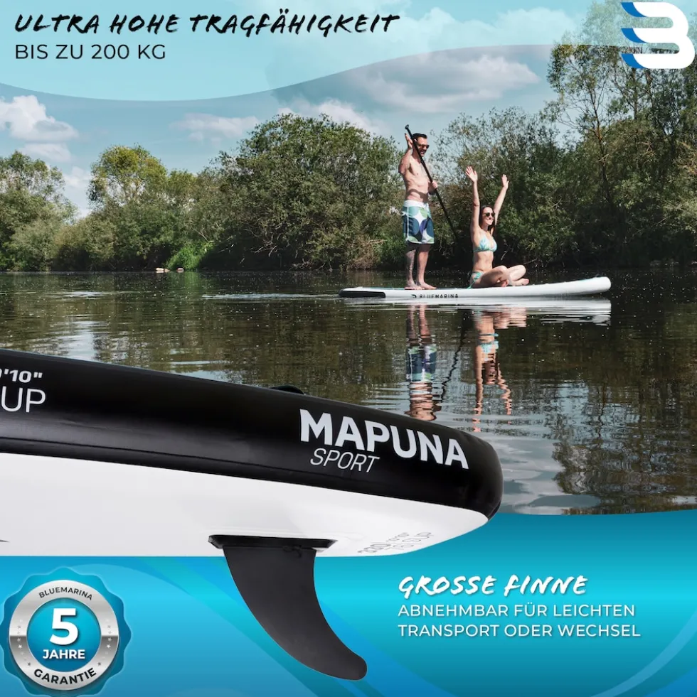 Bluemarina SUP Board Mapuna Sport, Kickpad, Double Layer, Paddel, Pumpe, Rucksack, 5J Garantie