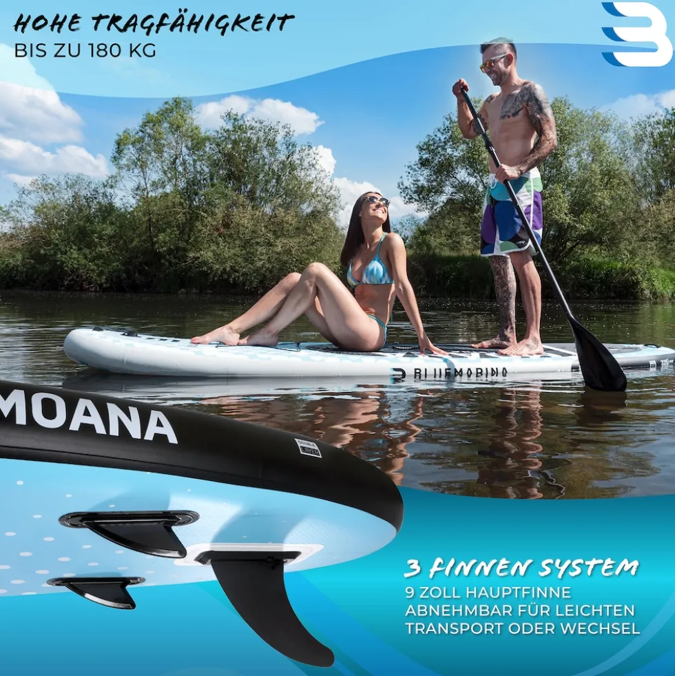 Bluemarina SUP Board Moana, aufblasbar mit Doppelkolben-Pumpe, Paddel, Rucksack, 5J Garantie (Classic 2.0, 325x86x15cm / 10'8")
