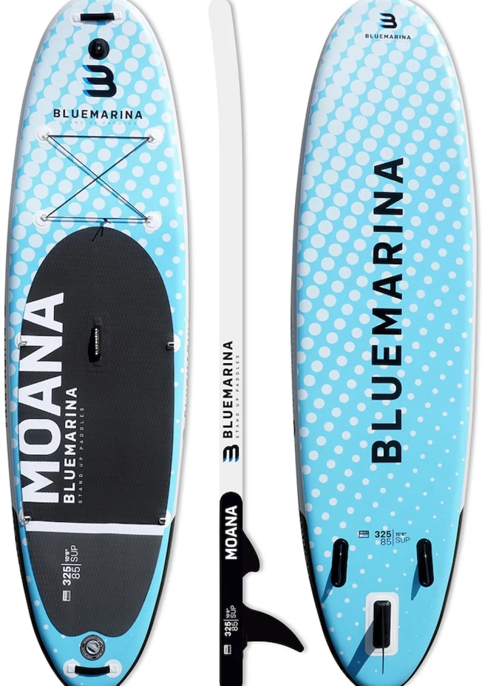 Bluemarina SUP Board Moana, aufblasbar mit Doppelkolben-Pumpe, Paddel, Rucksack, 5J Garantie (Classic 2.0, 325x86x15cm / 10'8")