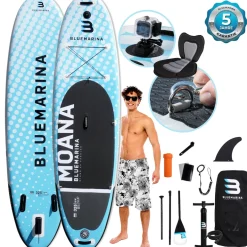 Bluemarina SUP Board Moana, aufblasbar mit Doppelkolben-Pumpe, Paddel, Rucksack, 5J Garantie (Classic 2.0, 325x86x15cm / 10'8