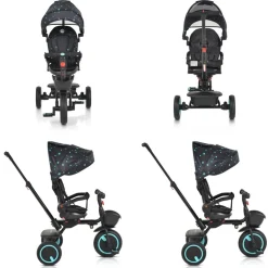 Byox Dreirad Tricycle Orion faltbar, PU-Reifen, drehbarer Sitz, Schiebestange türkis
