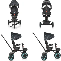 Byox Dreirad Tricycle Orion faltbar, PU-Reifen, drehbarer Sitz, Schiebestange türkis