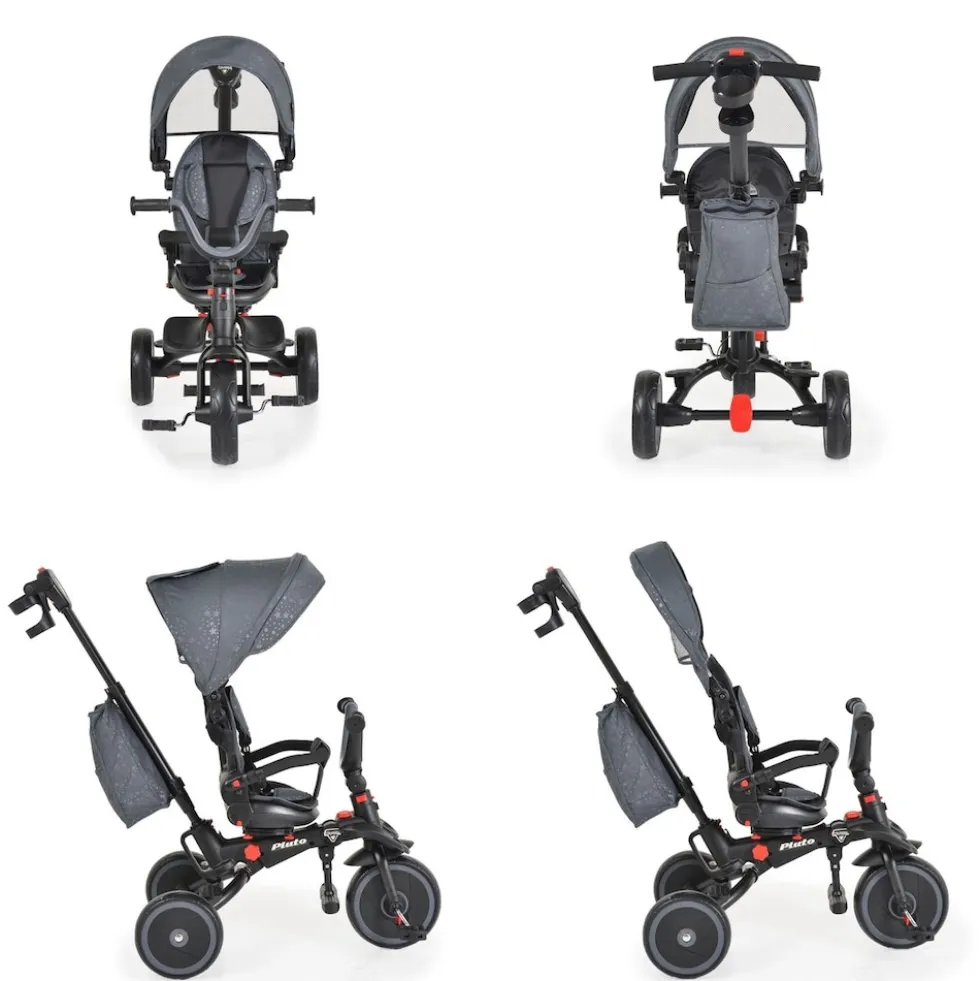 Byox Dreirad Tricycle Pluto, faltbar, EVA-Reifen, Schiebestange, Sitz drehbar grau