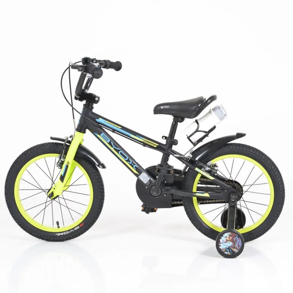 Byox Kinderfahrrad Monster 16 Zoll schwarz, Stützräder, Metall-Rahmen, Klingel