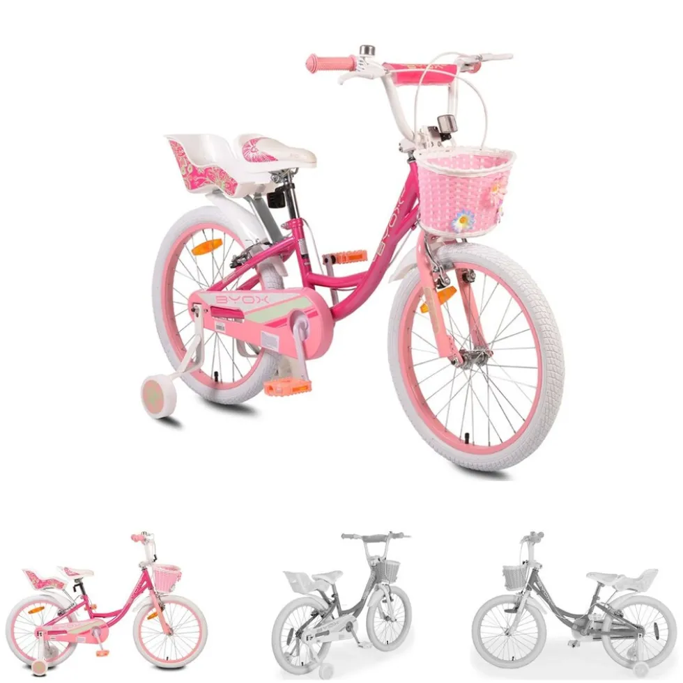 Byox Kinderfahrrad 20 Zoll Fashion Girl, Stützräder, Korb am Lenker, Puppensitz pink