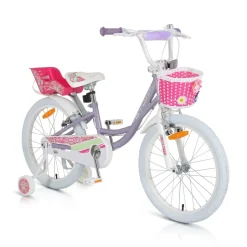 Byox Kinderfahrrad 20 Zoll Fashion Girl, Stützräder, Korb am Lenker, Puppensitz lila