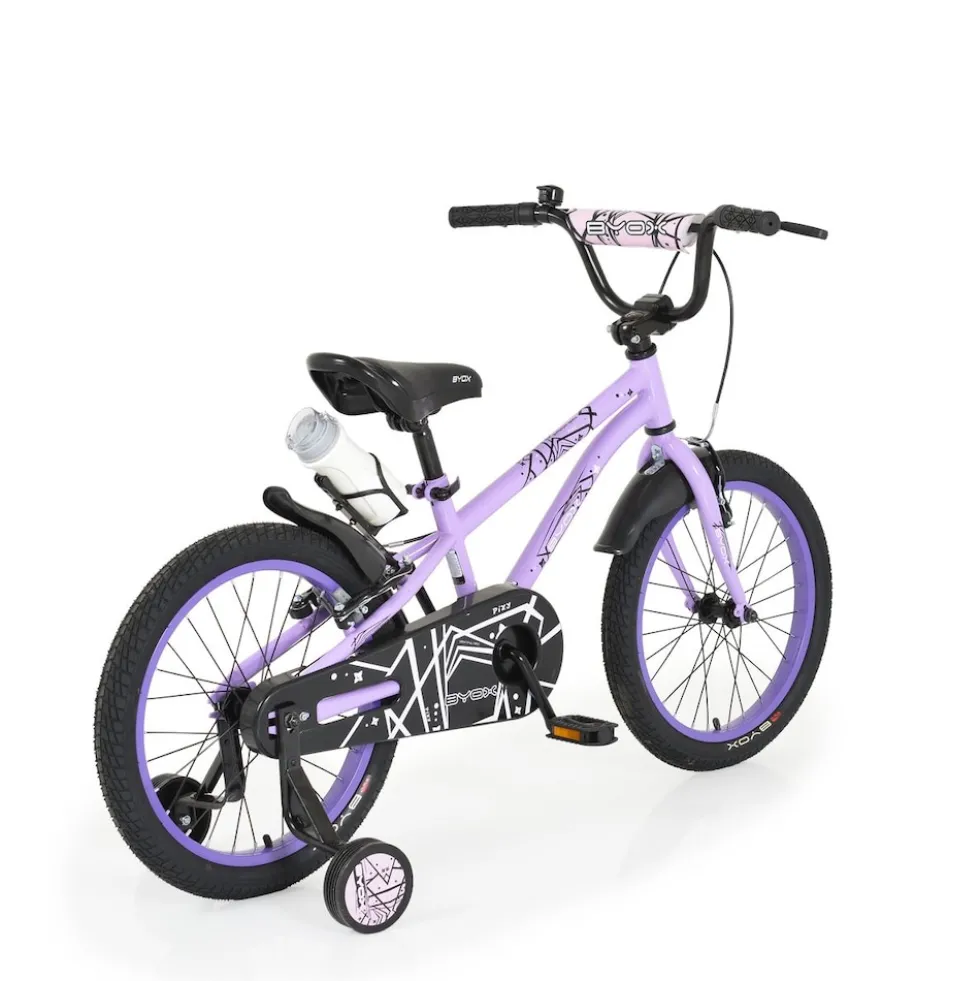 Byox Kinderfahrrad 18 Zoll Pixi, Klingel, Reflektoren, Stützräder, ab 5 Jahre violett