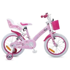 Byox Kinderfahrrad 16 Zoll Puppy rosa, Stützräder, Puppensitz, einstellbar