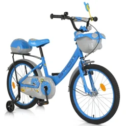 Byox Kinderfahrrad 20 Zoll 2002, Stützräder, Klingel, Höhe einstellbar, Körbe blau