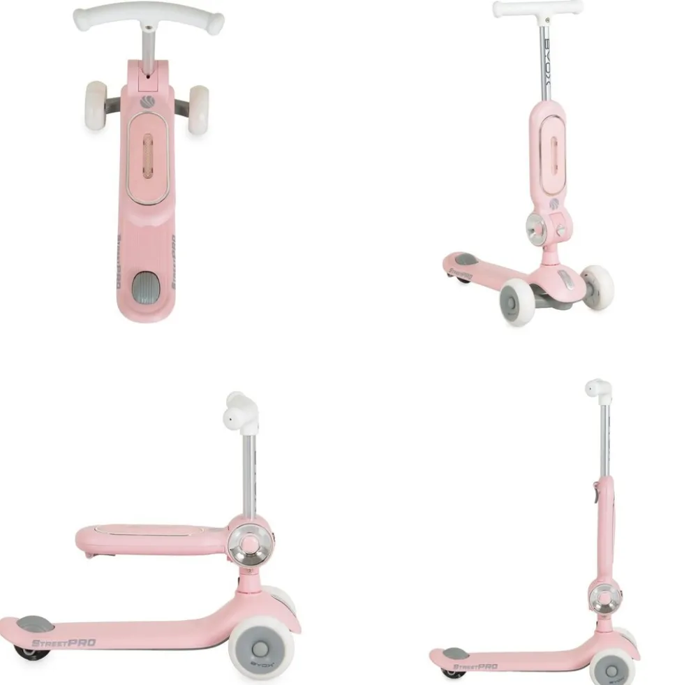 Byox Kinderroller StreetPro 2in1 Laufrad PU-Rollen Musik Licht höhenverstellbar rosa
