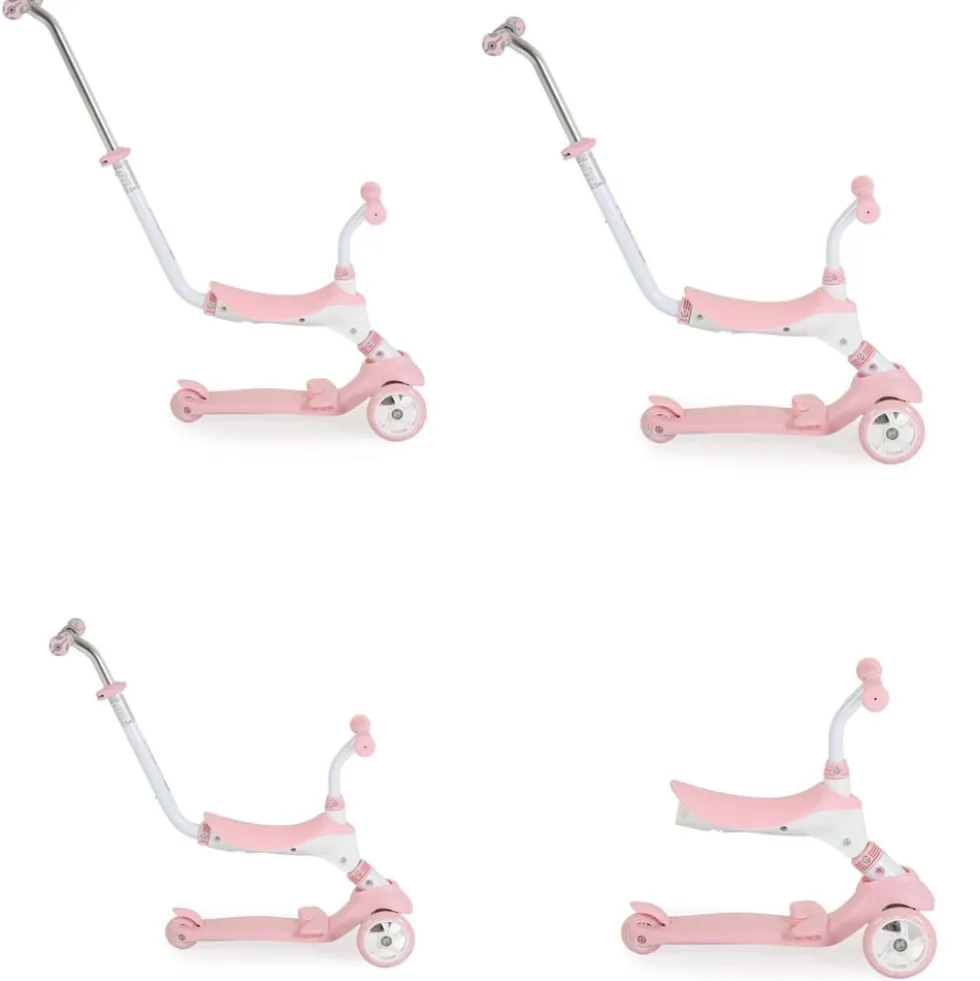 Byox Kinderroller Tristar 3 in 1 Roller Rutscher Schiebestange PU Räder ABEC-5 rosa weiß