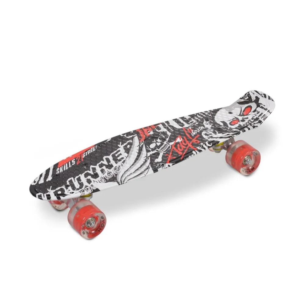 Byox Kinder Skateboard 22" Skull 85A PU LED Rollen ABEC 7 Lager Aluminium-Achsen rot