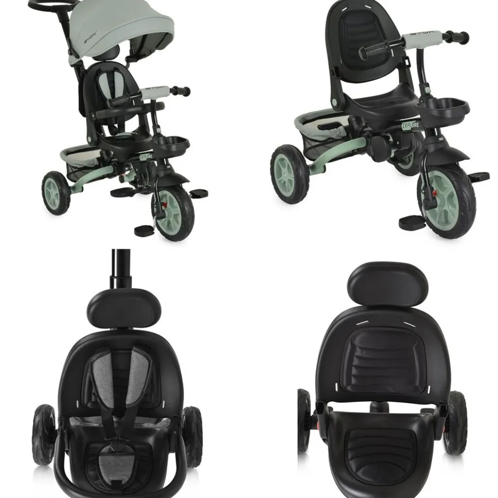 Byox Tricycle Explore 3 in 1 Dreirad umkehrbarer Sitz Schiebegriff Körbe Pedale hellgrün