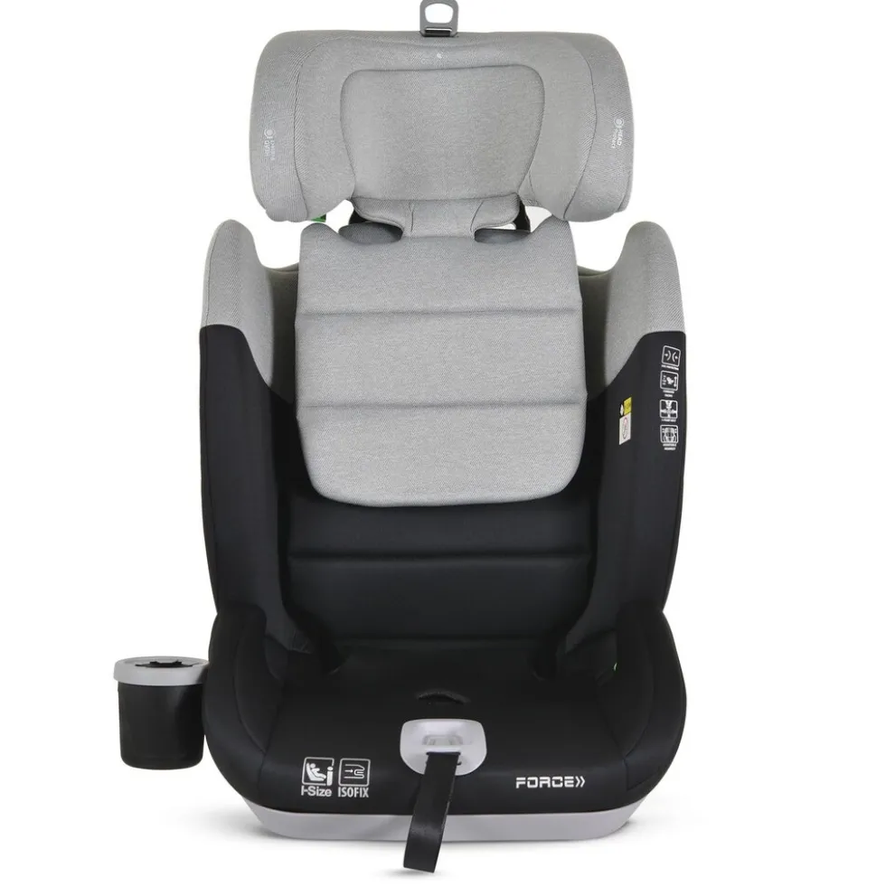 Cangaroo Kindersitz Force i-Size (76-150cm) Isofix, Getränkehalter, Top Tether grau