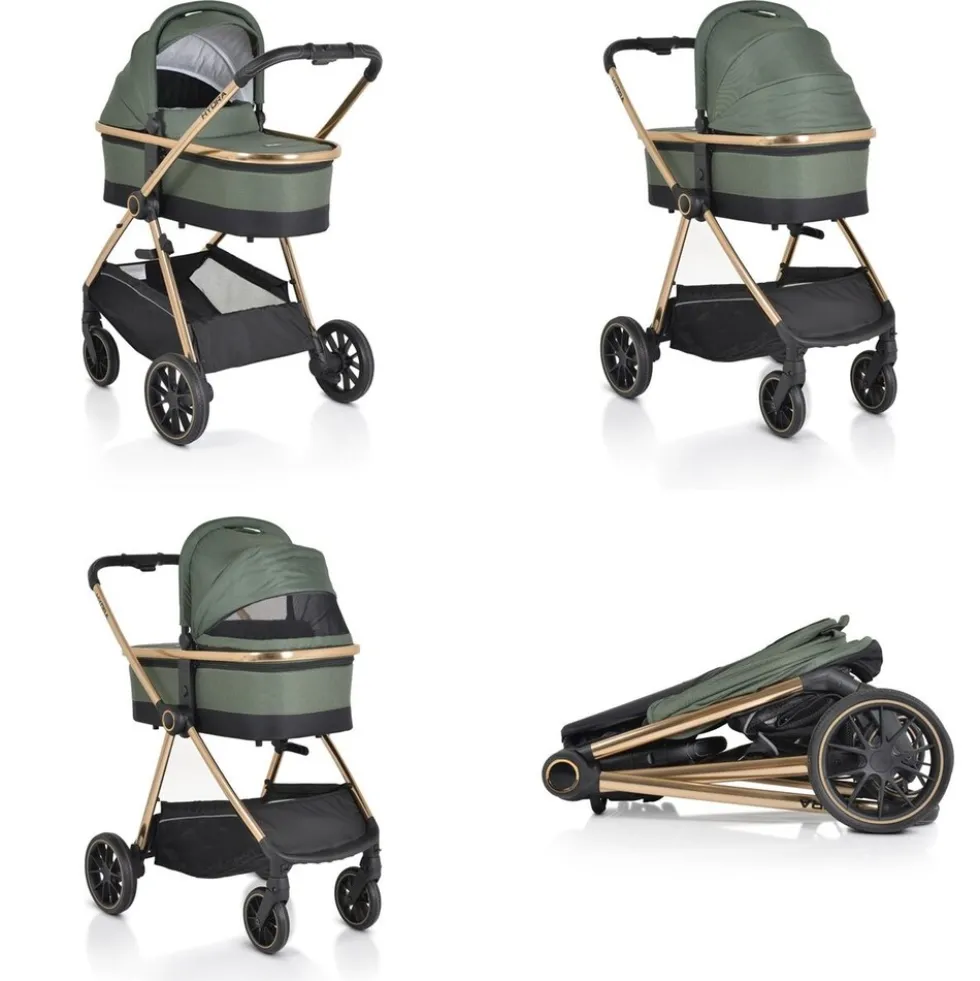 Cangaroo Kinderwagen 2 in 1 Hydra Babywanne Sportsitz Fußabdeckung Moskitonetz grün