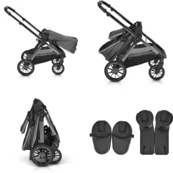 Cangaroo Kinderwagen 2 in1 iClick klappbar, Wickeltasche, Sportsitz, Babywanne grau