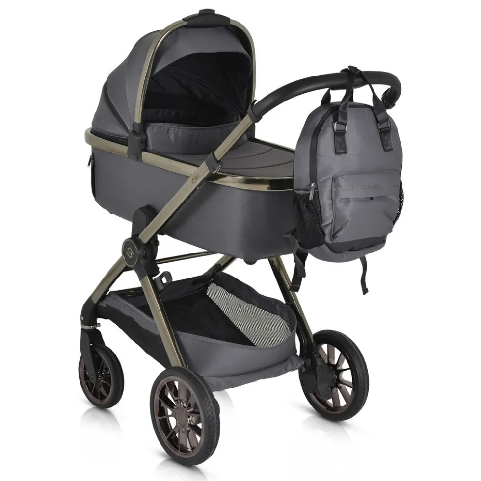 Cangaroo Kinderwagen 2 in1 iClick klappbar, Wickeltasche, Sportsitz, Babywanne grau