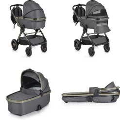 Cangaroo Kinderwagen 2 in1 iClick klappbar, Wickeltasche, Sportsitz, Babywanne grau