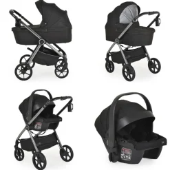 Cangaroo Kombikinderwagen Unique 3 in 1 Babyschale Stoßdämpfer PU-Räder Tasche schwarz