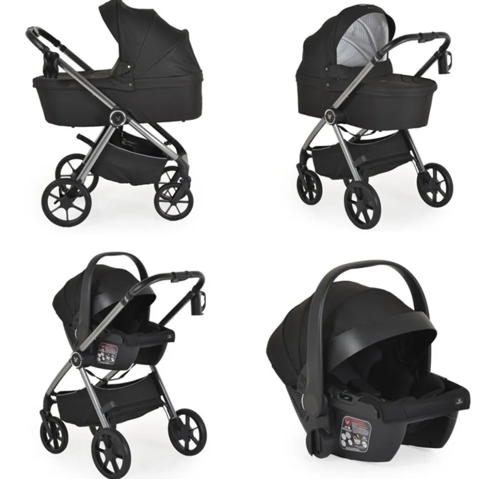 Cangaroo Kombikinderwagen Unique 3 in 1 Babyschale Stoßdämpfer PU-Räder Tasche schwarz